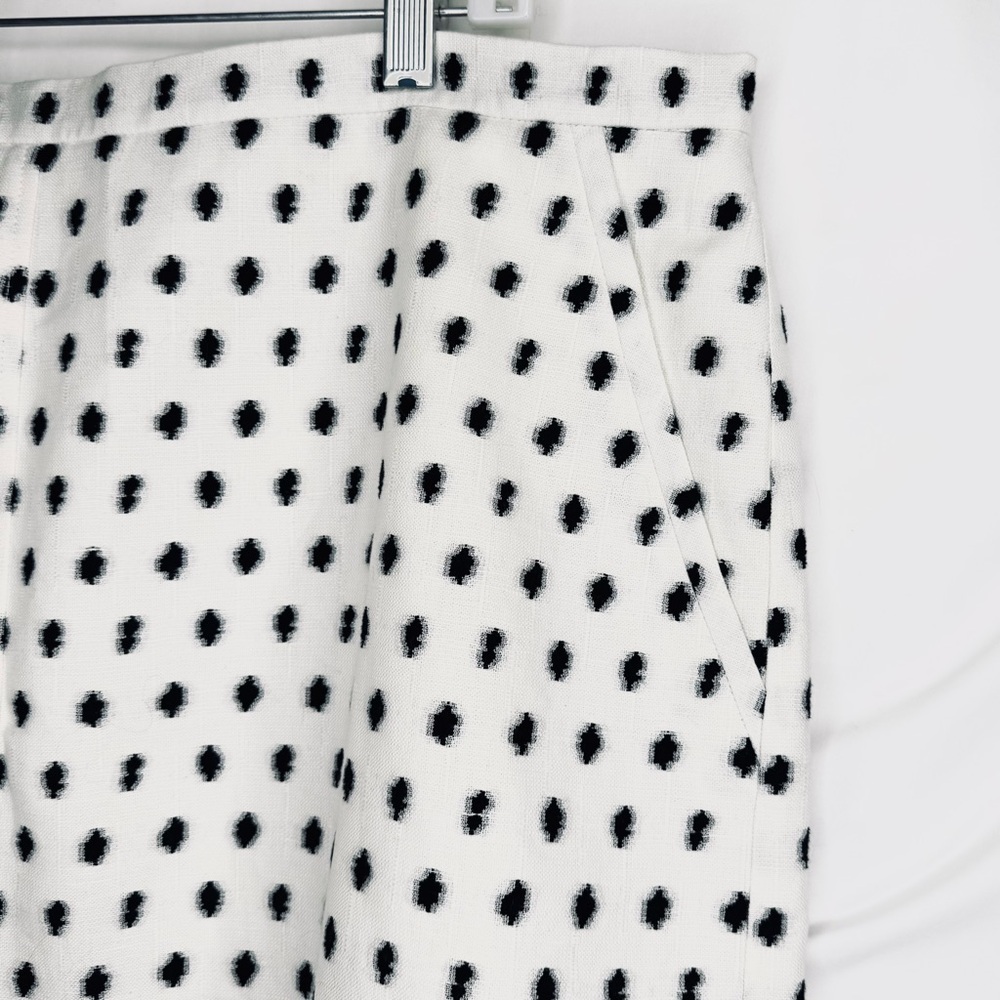 Ann Klein Polka Dot Mini Pencil Skirt Linen Cotton Blend Brocade - Picture 3 of 8